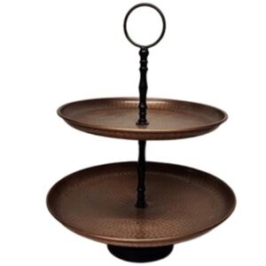 2 Tier Hammered Copper Kitchen Round Party Serving Stand